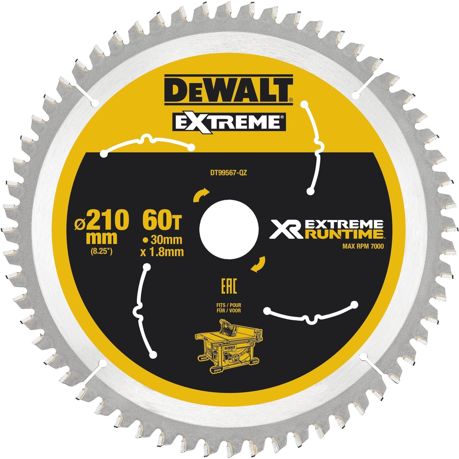 DeWalt DT99567-QZ - Hojas para sierra circular estacionaria XR Extreme Runtime, 210 x 30 mm 60D 20º