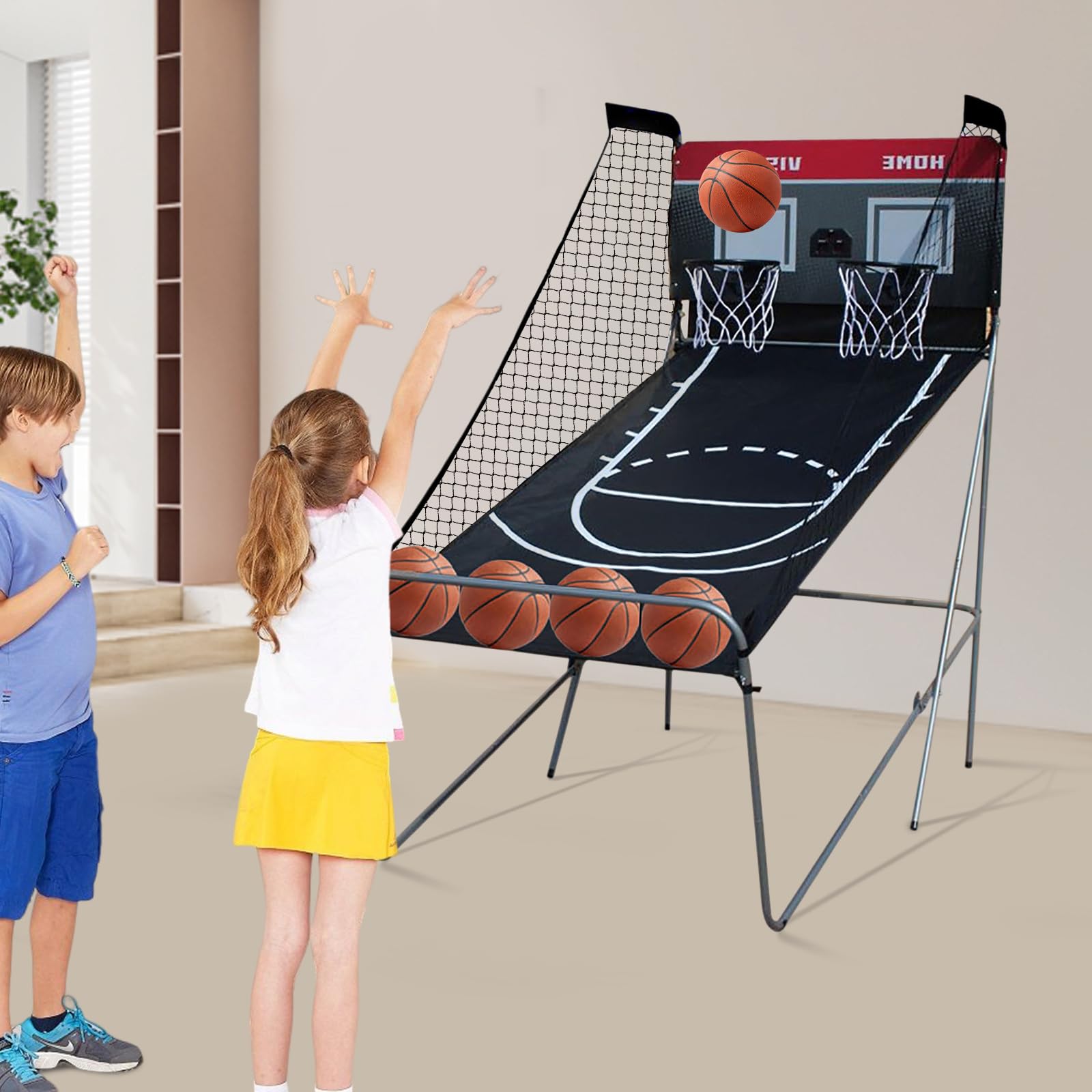 Canasta de baloncesto electrónica con contador de puntuación | Arcade Máquina de baloncesto para niños y adultos | Juego de interior con 4 bolas | Para Habitación Sala de Juegos