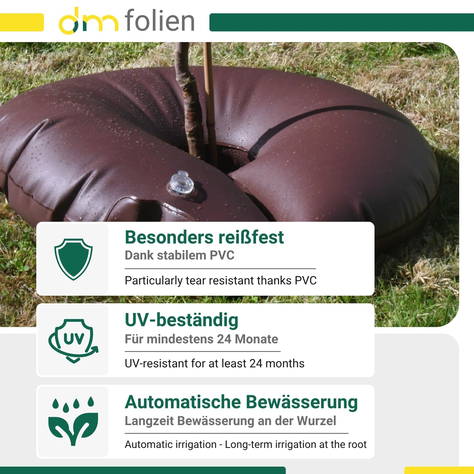 dm-folien Bewässerungsring I 10 Stück I Bewässerungsringe für Bäume, Hecke & Strauch I Bewässerungshilfe mit 55 Liter I UV-beständiger Bewässerungssack zur gezielten Pflanzen-Bewässerung