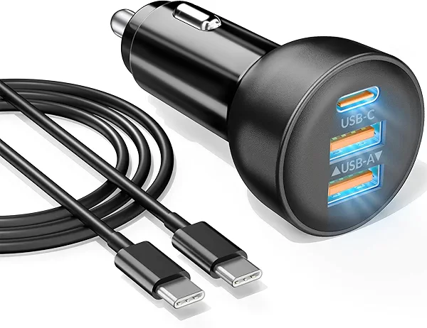 3-Port USB C Car Charger for iPhone 17/Air/16/16e/15 Pro Max Plus, 70W PD&QC Fast Charging USB-C&A Car Charger + USBC Cable for iPad, Galaxy, Android Accessories Cigarette Lighter Adapter