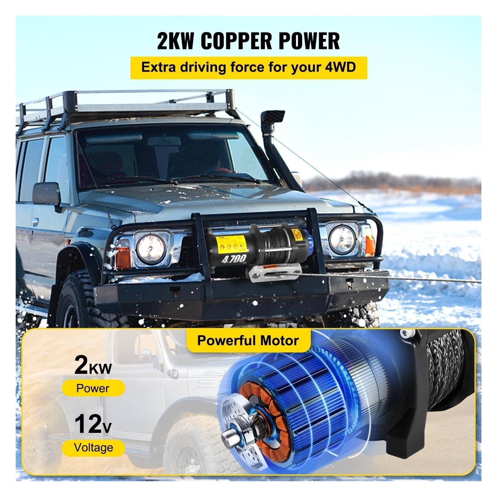 Wyciągarka samochodowa Elektryczna wyciągarka 12V 4500 LBS Syntetyczna lina Off Road Wodoodporna ATV UTV Wyciągarki z bezprzewodowym pilotem