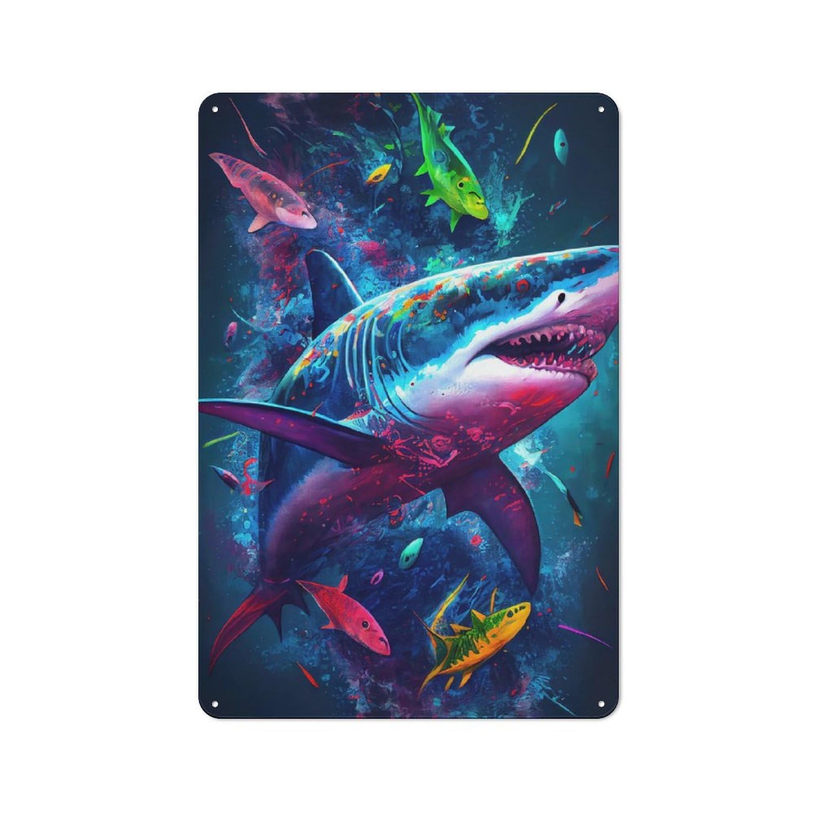 Junmoney The Aggressive Shark Metal Sign 30X20cm With For Hallway Wall, Vintage Decor, For Vintage Wall Decor Fans, For Themed Room Decoration