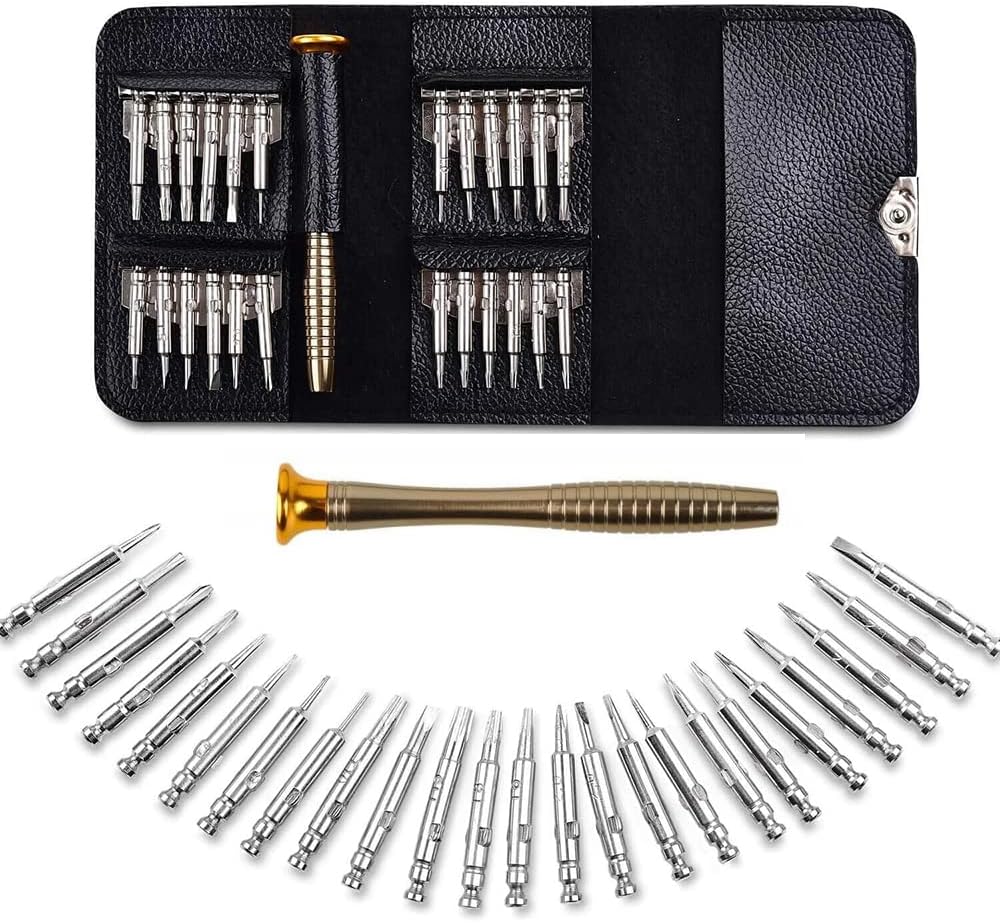 Destornilladores de Precisión Juego 25 en 1, Set Para Reparación de Móviles, Gafas, Relojes, PC. Con Puntas Torx, Phillips, Estrella, Triángulo, Plano, Mini Destornilladores para Reparación