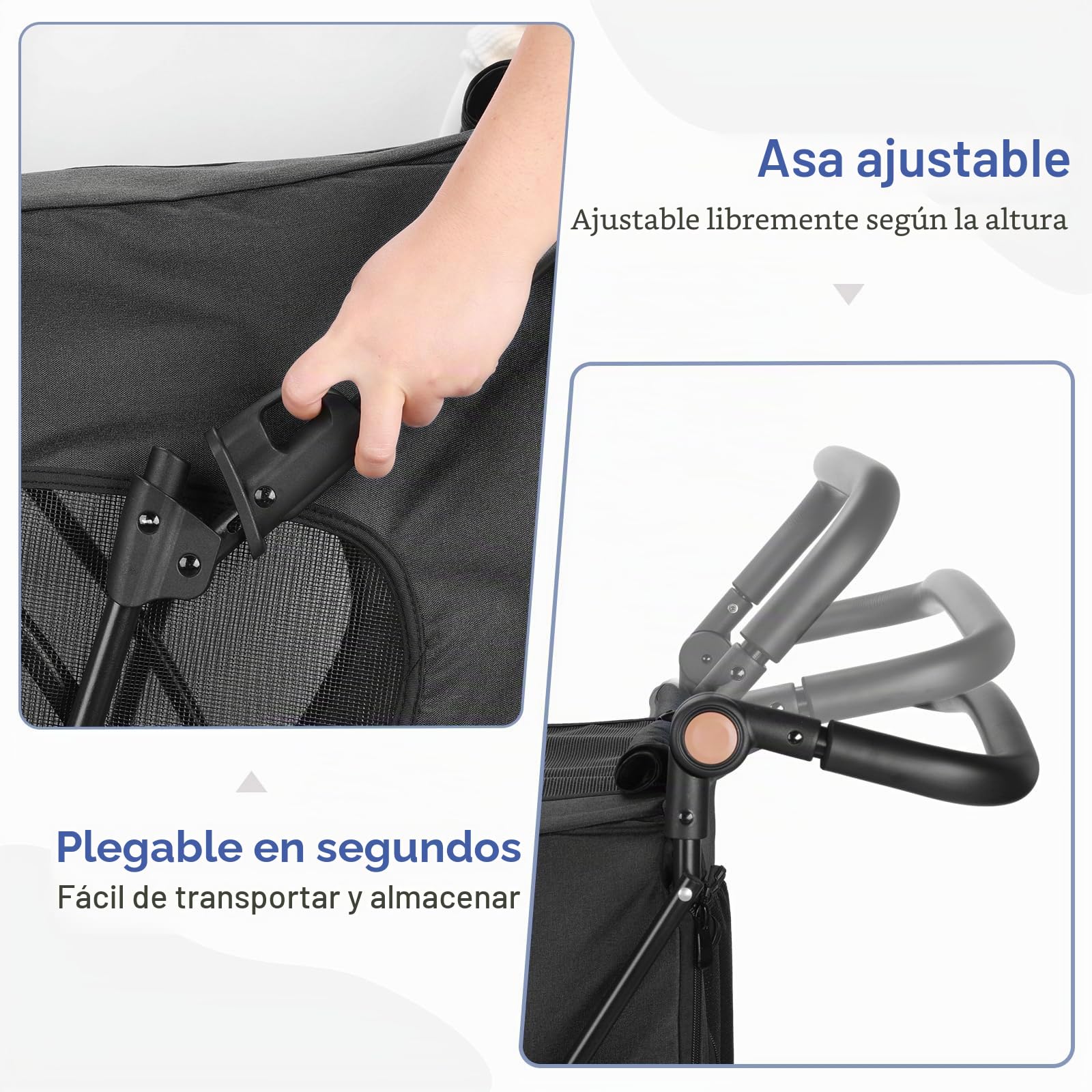 Cochecito de viaje grande para perros con 4 ruedas resistentes, cochecito para mascotas con mango ajustable, carro de gran capacidad con puerta delantera trasera para perros pequeños, medianos