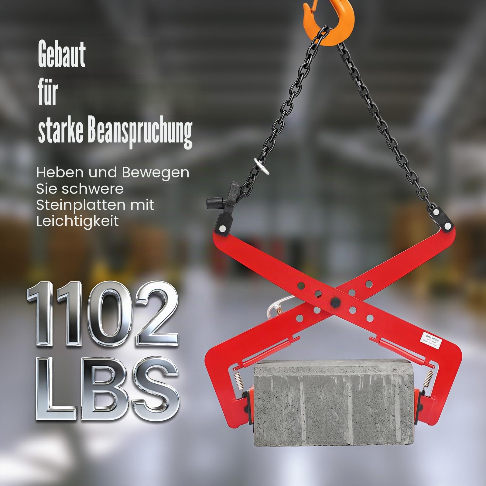 Versetzzange, Bordsteinzange, 500 kg Verstellbare Steinklemme, Öffnung 33-70cm, Holzzange, Hebezange für Stein Anheben und Transportieren