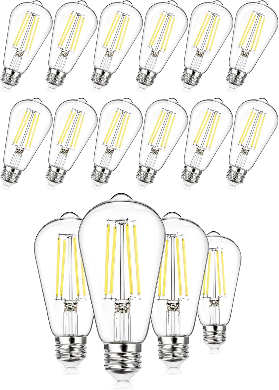 MAXvolador 12-Pack & 4-Pack Dimmable Vintage LED Edison Bulb 60W Equivalent, 6W 850Lumens Edison Light Bulbs 5000K, ST58 Antique LED Filament Bulb, E26 Base