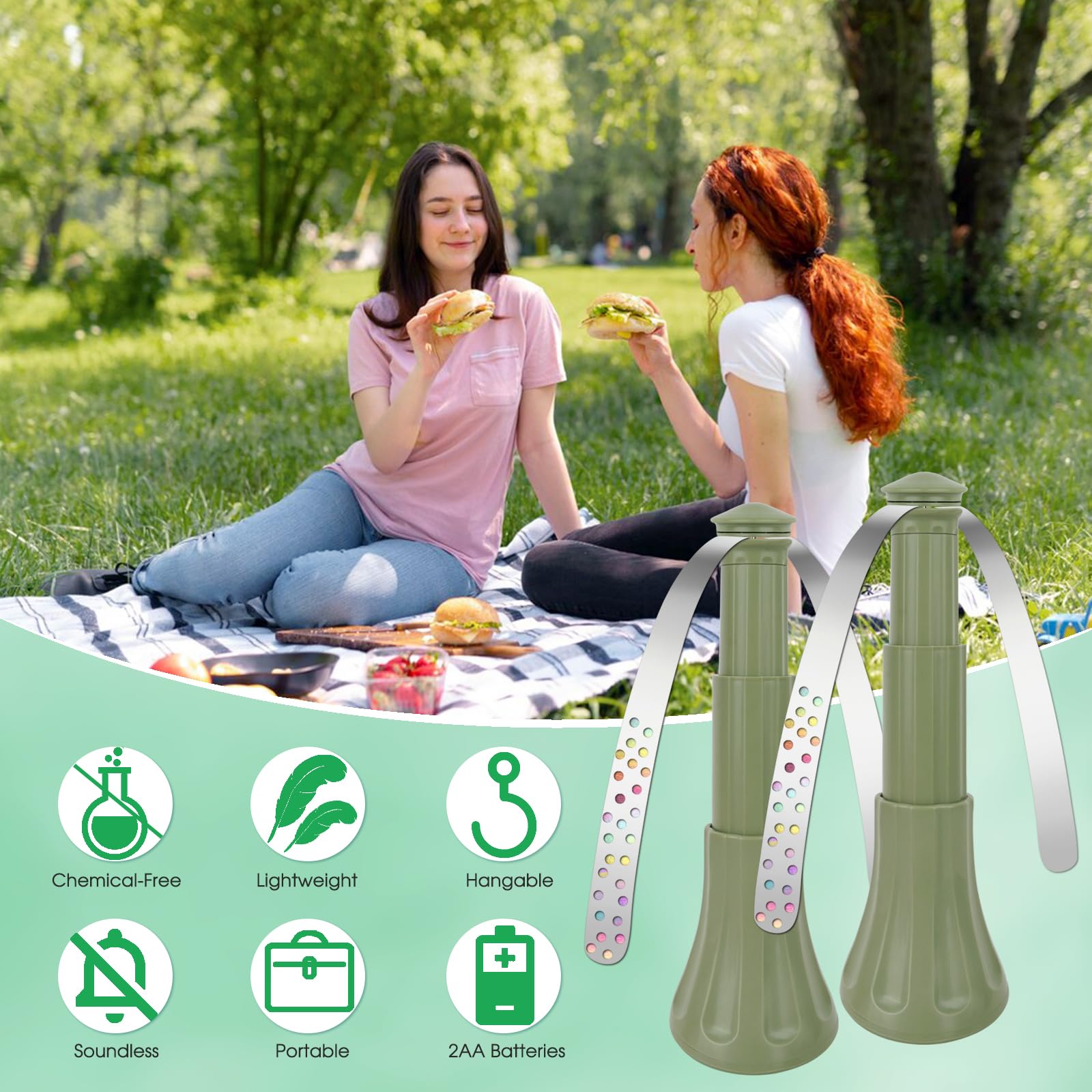 Antimosche da Tavolo Ventilatore per Allontanare le Mosche, Retrattili Ventilatore Deterrente per Mosche per Uso Interno ed Esterno per Picnic, Ristoranti e Barbecue (2, Verde)
