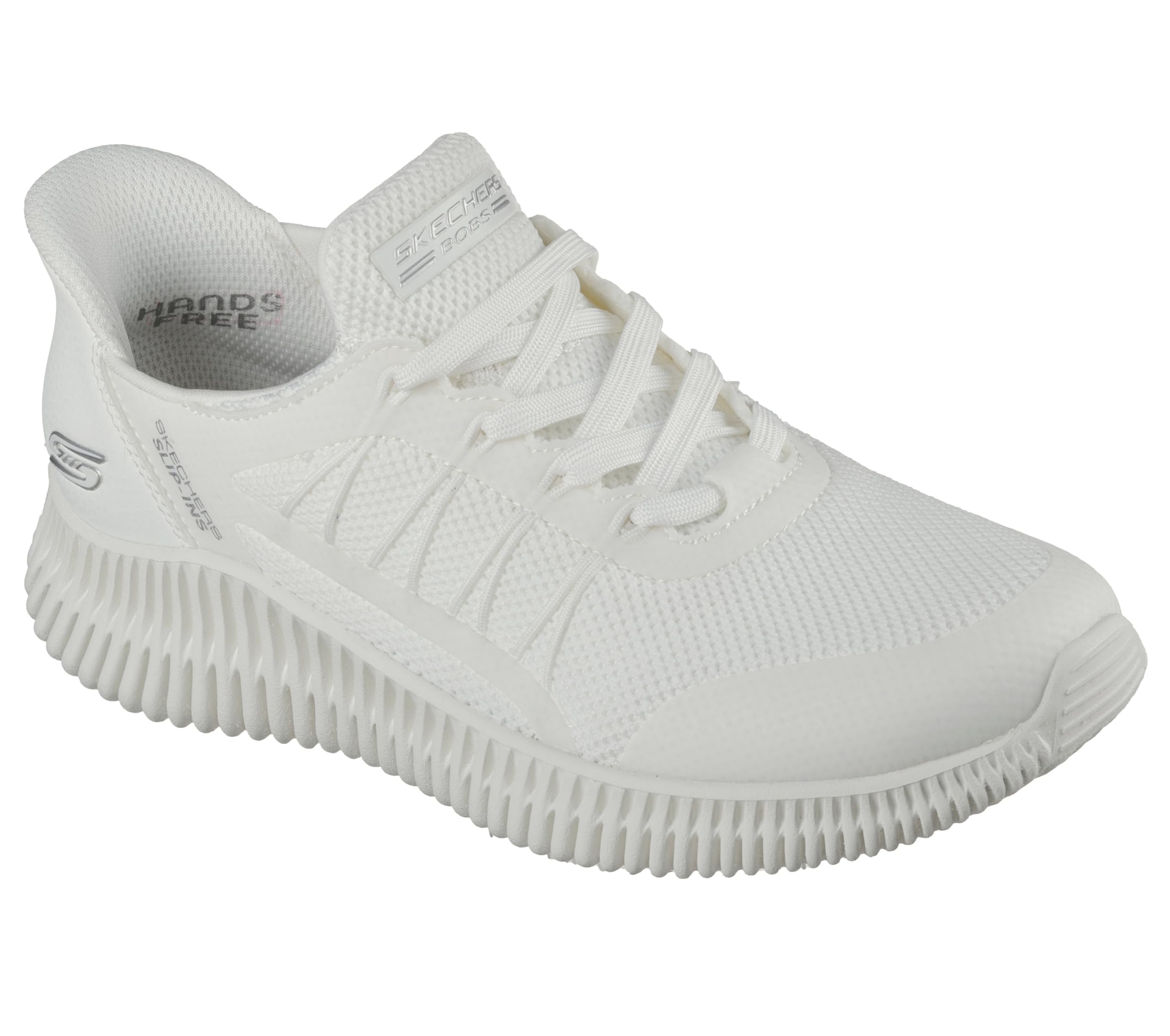 Skechers Women's Bobs Geo Lite Divine Pace Sneaker, White Knit, 4.5 UK