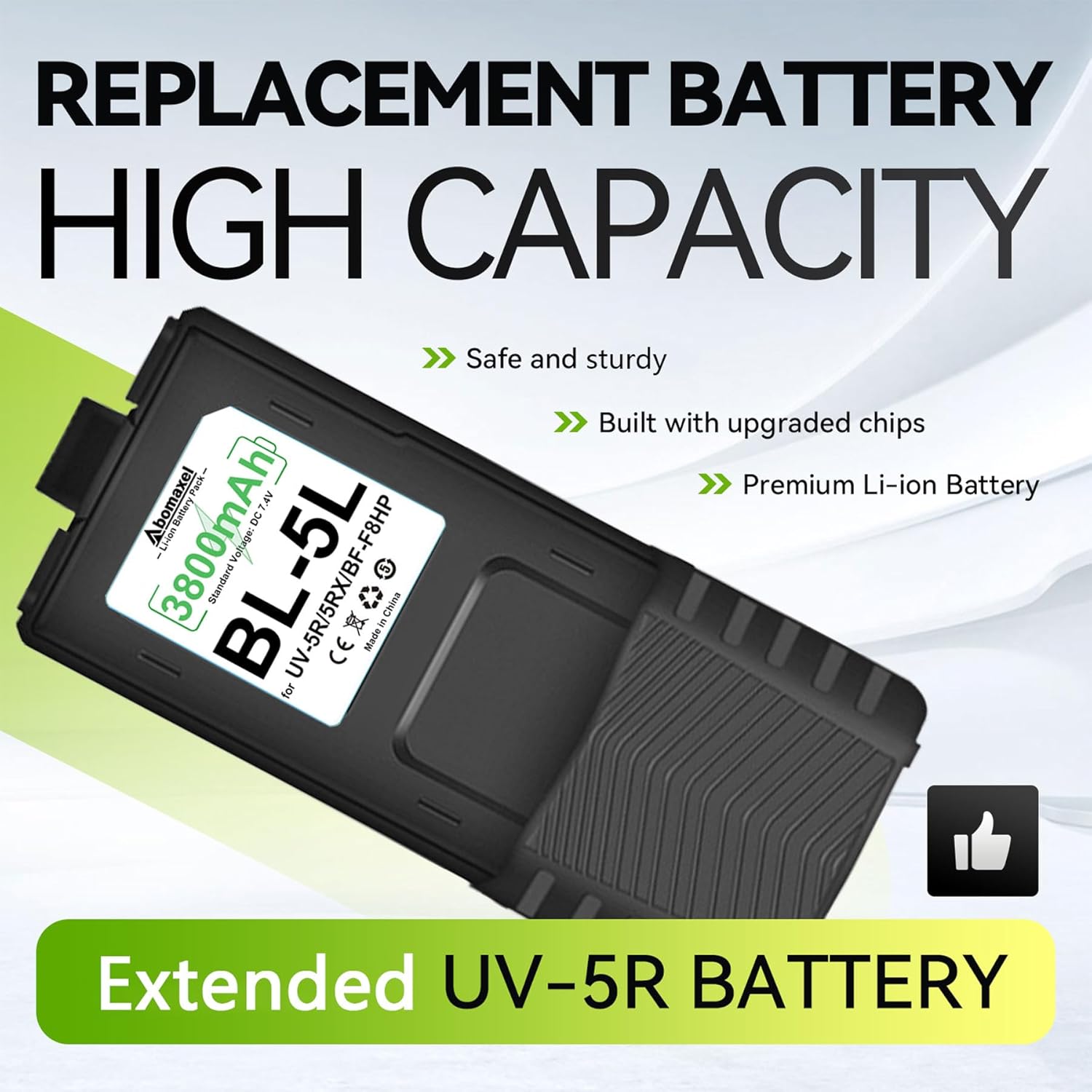 2 Pcs Replacement Battery for Walkie Talkie, Type-C Charging, Upgraded Battery of BL-5, BL-5 Extended Battery, 3800mAh 7.4V Li-ion Polymer Battery Pack, Compatible with UV-5R UV-5RX BF-F8HP Series