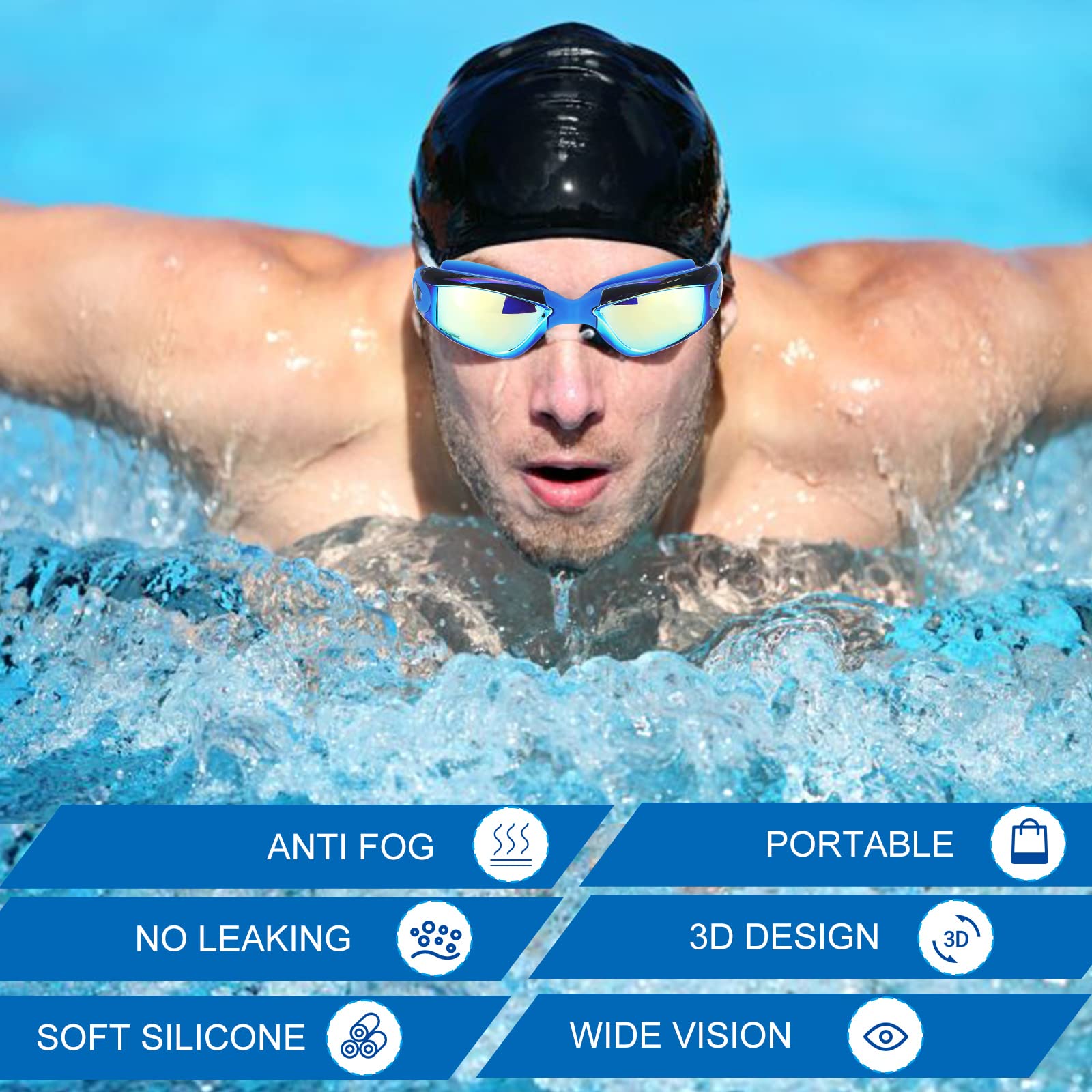 Konohan Paquete de 24 gafas de natación a granel para niños y adultos, gafas de piscina de silicona antivaho, sin fugas, para hombres, mujeres y jóvenes