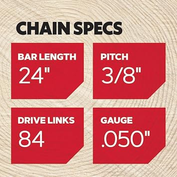 Oregon Chainsaw Chain for 24 Bar, 3/8 Pitch, .050 Gauge, 84 Drive Links