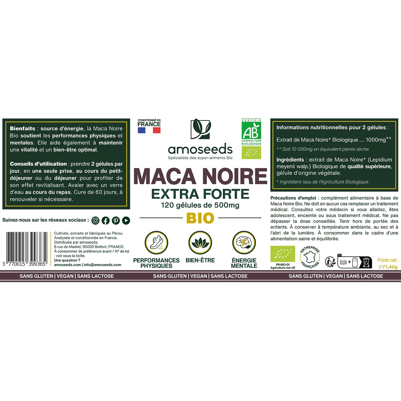 Maca Noire BIO du Pérou | Extra Fort 10 000mg par jour | 120 gélules vegan | Régulateur Hormonal, Détente, Énergie | Qualité Supérieure pour Sommeil,Stress