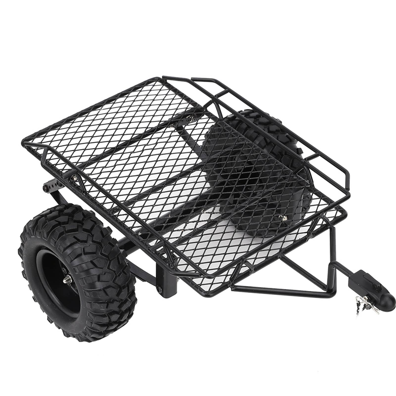 Precyzyjna Metalowa Przyczepa RC Stylowa Aktualizacja dla D90 SCX10 CC01 1/10 Części do Samodzielnego Montażu, Gumowe + Metalowe Opony, Czarna, 11,4 X 8,3 X 5,1 Cala, Idealna do Samochodu