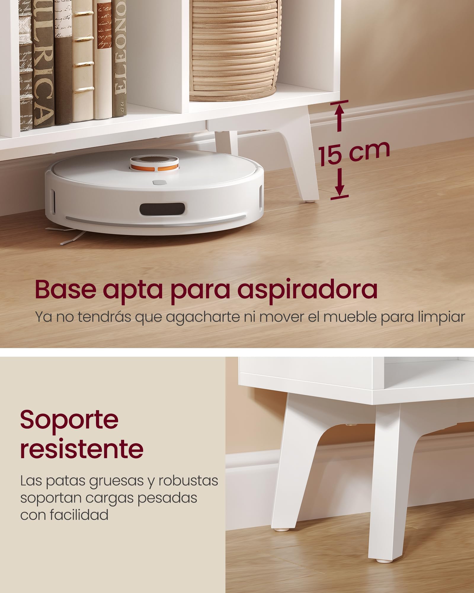 VASAGLE MAEZO Colección - Librería, Estantería para Libros, Mueble de Almacenaje de Cubos con 8 Compartimentos, Organizador para Salón, Estudio, Comedor, 24 x 119,6 x 77 cm, Blanco Nube LBC193WB01