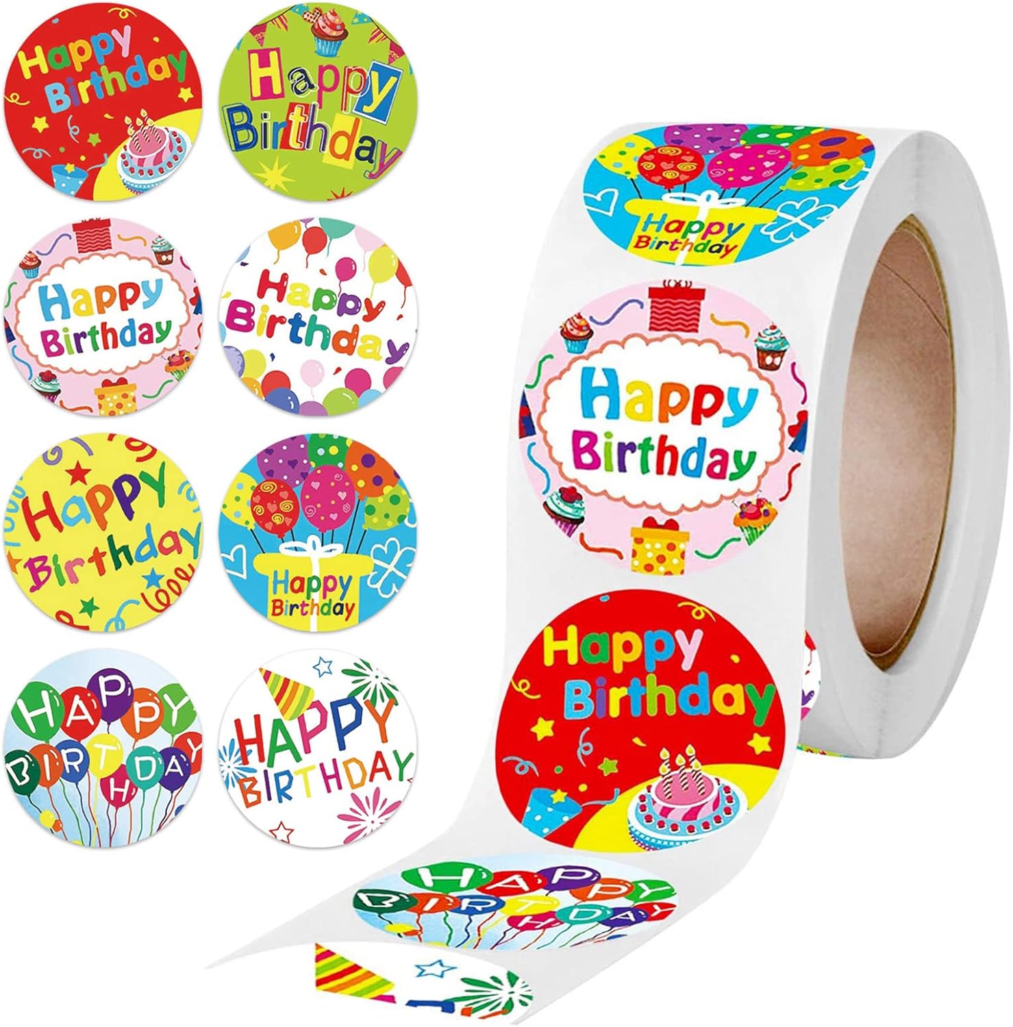 500 Pcs Happy Birthday Stickers for Kids, 8 Assorted Patterns Birthday