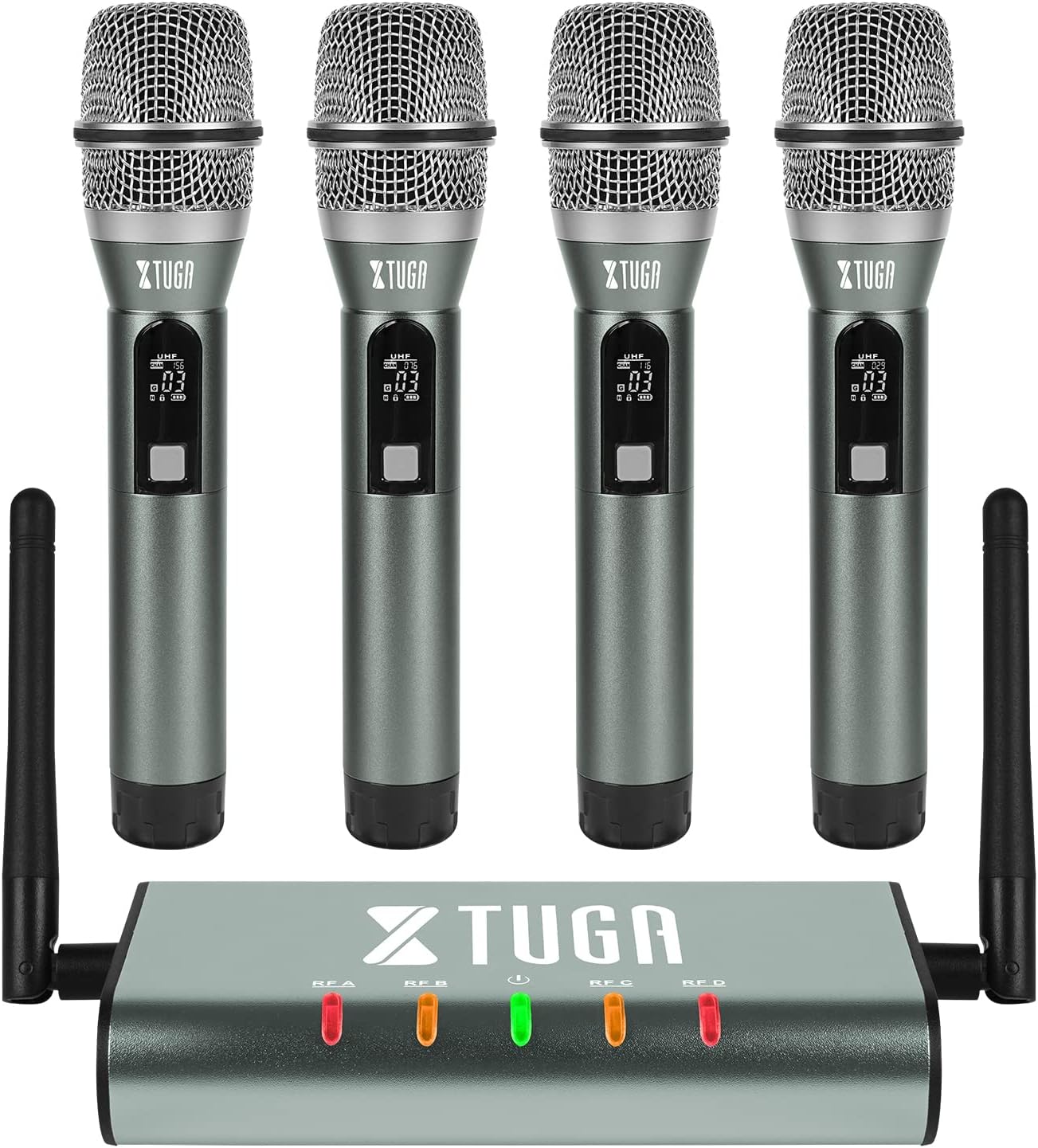 UF4600 4 Channel UHF Wireless Microphone System, Metal Handheld Mics with 164ft Range, Mini Receiver for Church, Party, Outdoor Events & Public Speaking