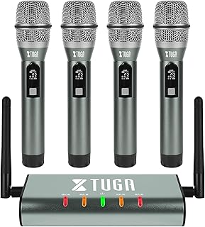 XTUGA UF4600 4 Channel UHF Wireless Microphone System,Cordless Micorphone with 4 Handheld Mic&Mini Receiver,Metal Build,Long Distance 164ft for Church, Party, Outdoor Events