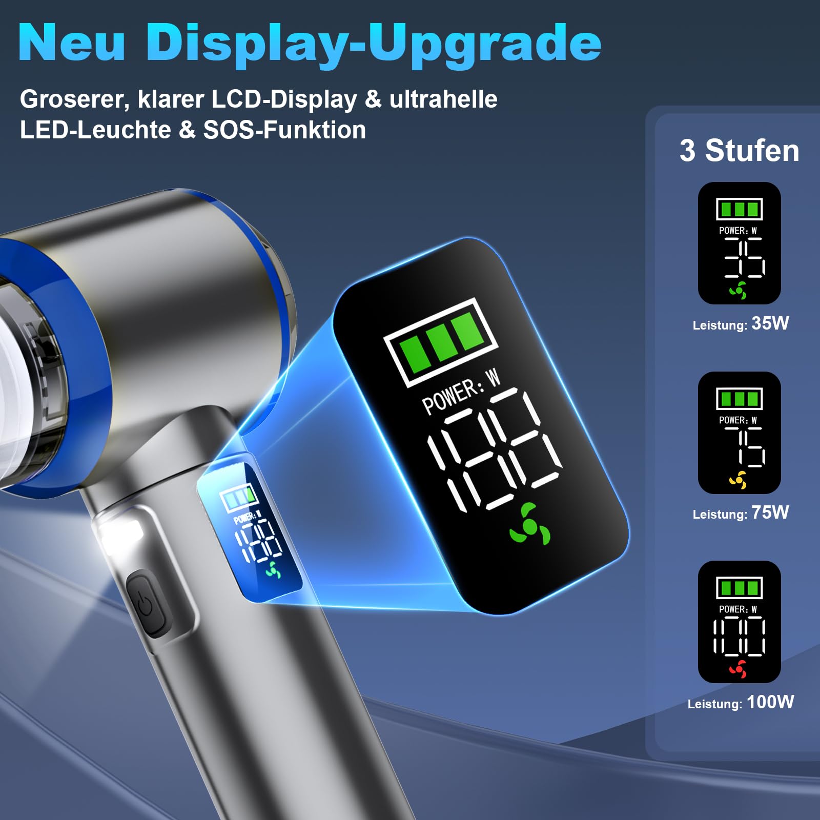Handstaubsauger Akku, 4-in-1 Handstaubsauger, 32000PA Auto Staubsauger Stark, Handstaubsauger Auto, 3-Gang 300000 U/min Staubsauger, Bürstenlosem Motor, LCD Display Autostaubsauger, für Auto, Büro
