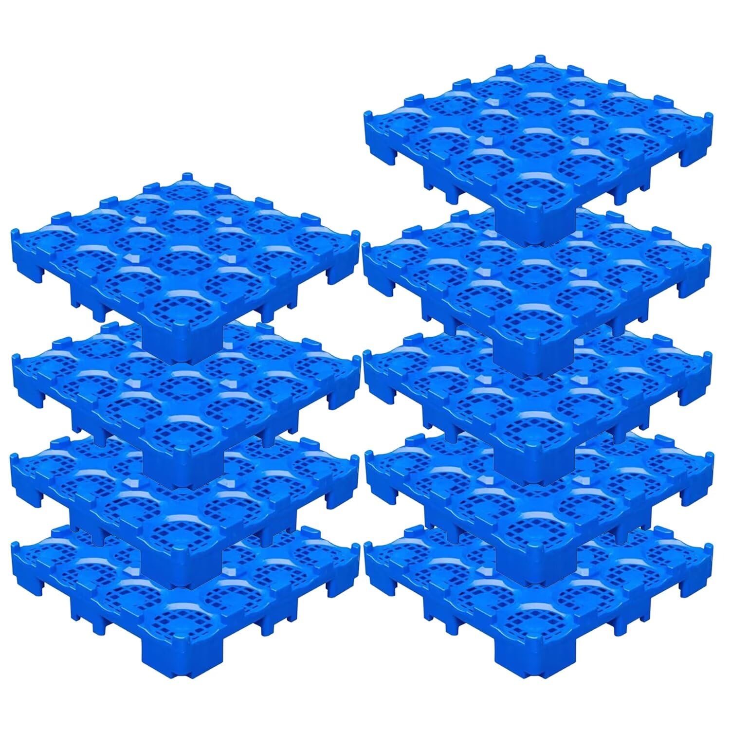 Vassoio portaoggetti impilabile per fusti dell'acqua, piattaforma di spedizione modulare per uso industriale, pallet per carrello elevatore con superficie antiscivolo, 107x107x18 cm