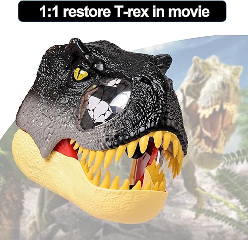 Miniatura 5 de nezababy Máscara de dinosaurio, máscara de dinosaurio con mandíbula móvil con ojos iluminados y sonidos LED, máscaras de plástico duro para