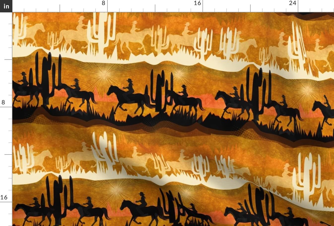 Spoonflower Fabric - Sunset Western Cowboy Horseback Riding Earth Tones Silhouette Printed on Chiffon Fabric by The Yard - Sewing Fashion Apparel Dresses Home Decor