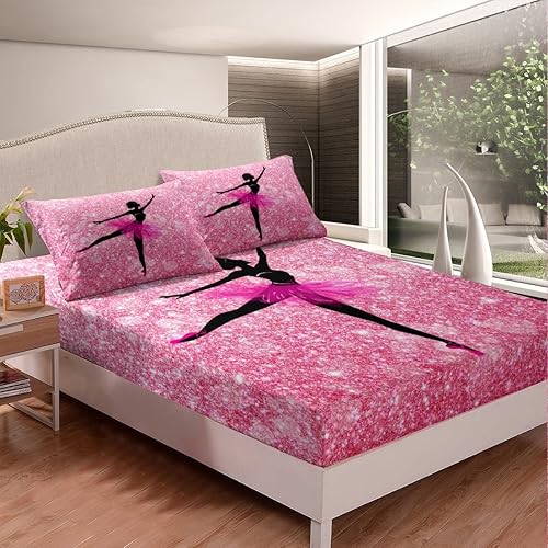 Miniatura 2 de Sábana bajera ajustable de bailarina de ballet, tamaño individual para niñas, juegos de ropa de cama de bailarina bailarina para niños,