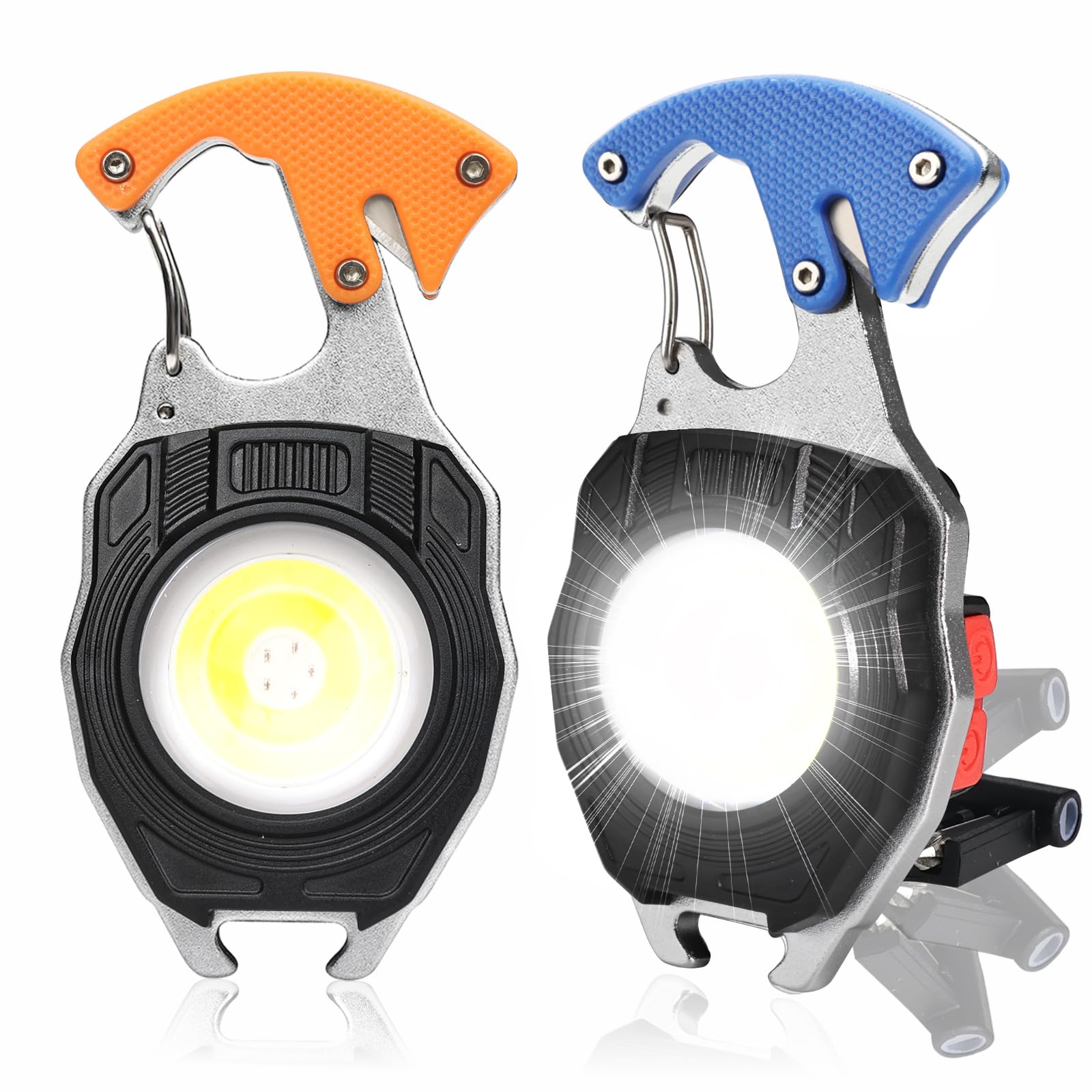 CHICES COB Keychain Work Light Flashlight - Rechargeable Multitool Camping Fire Starter 7modes 1600 Lumens for Emergency Survival Hiking Gear,Walking Dogs EDC for Men,Outdoor Enthusiasts(2Pack)-image-4