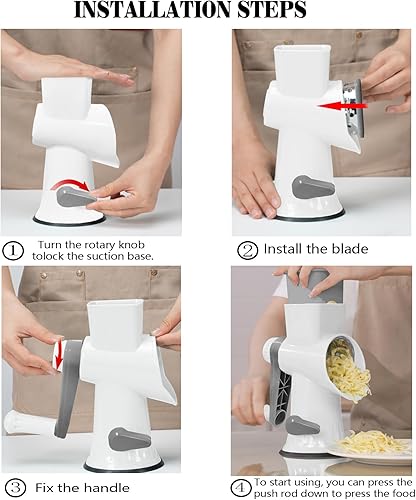 Miniatura 6 de Rallador de queso multifunción rotativo con manivela de mano - Trituradora de queso Trituradora de queso, rebanar, picar. Aplicable a queso,