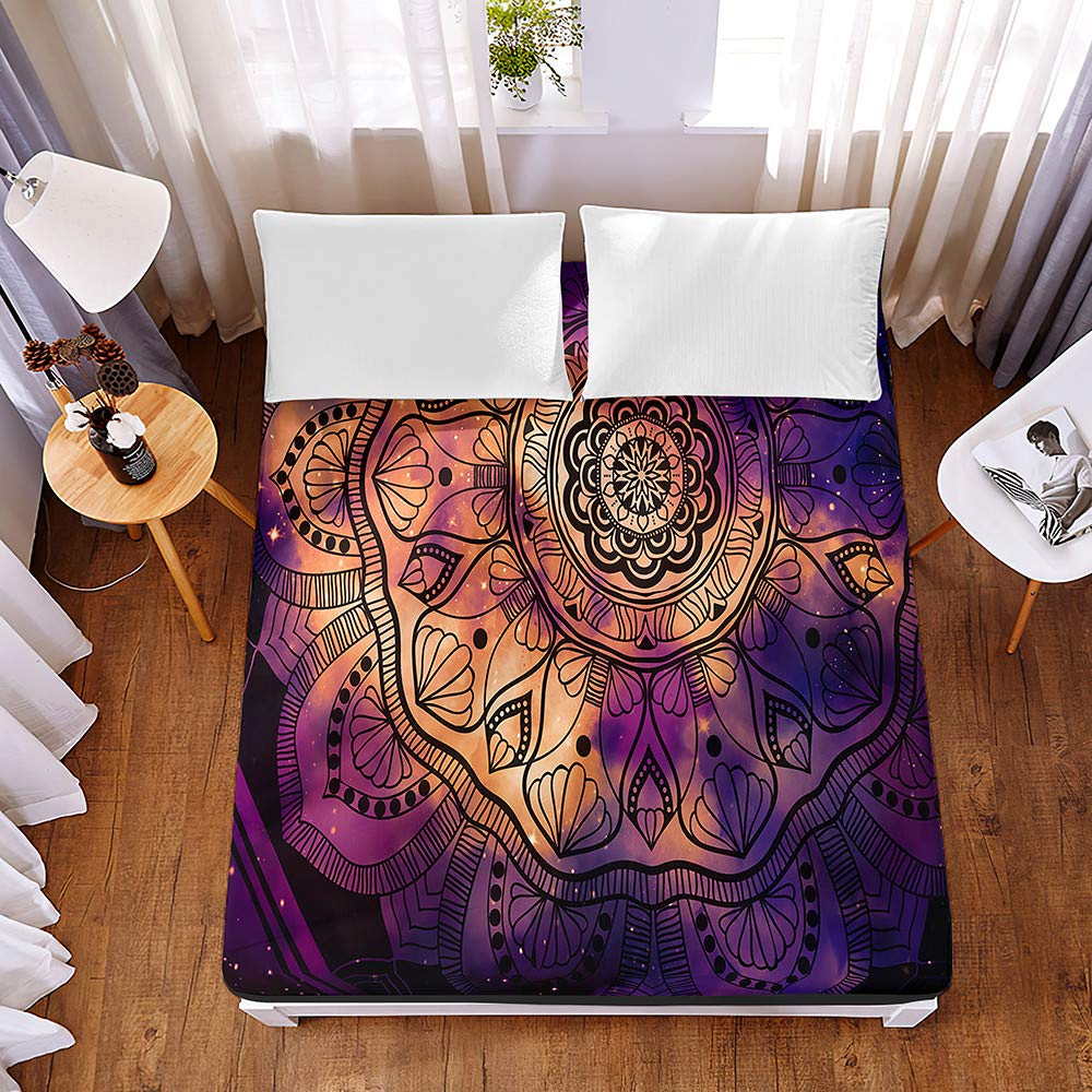 Drap housse 150x200 violet pour protection de matelas épais 30 cm antidérapant