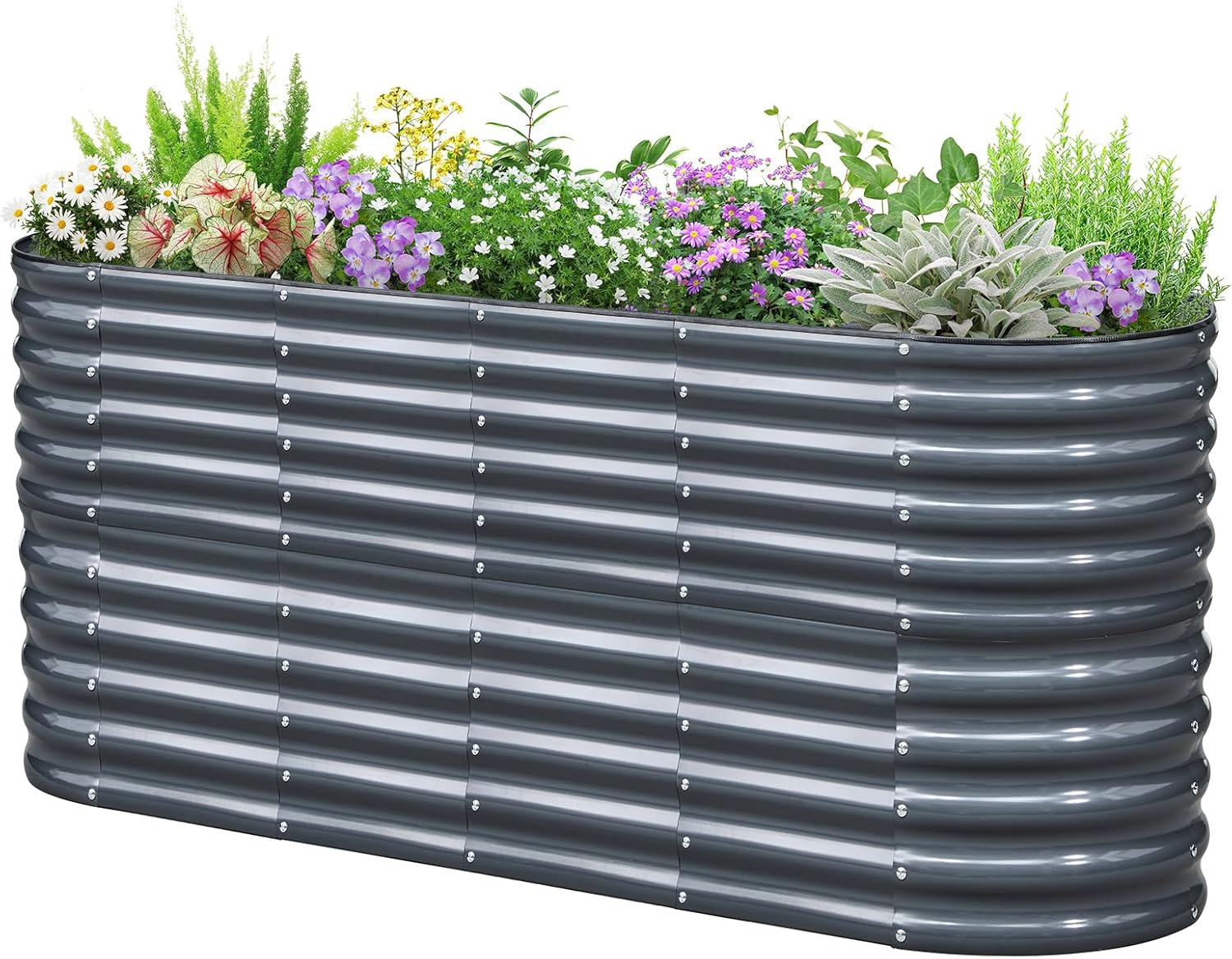 KING BIRD Raised Garden Bed 2.85 ft Tall 9 in 1 Galvanized Planter Garden Box Outdoor for Gardening, Deep Root Vegetables, Flowers 78.7X23.6X34.2 in, Dark Grey