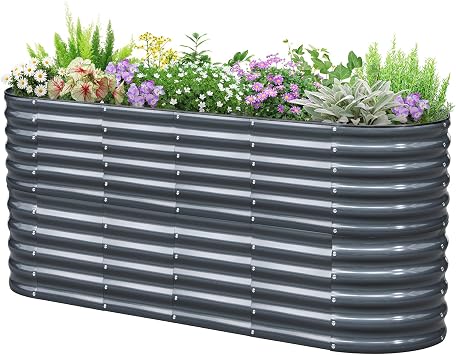 KING BIRD Hochbeet Verzinkter Stahl flanzkasten Gartenkasten 200 x 60 x 87 cm Grau Gartenbeet Frühbeet Garten für Blumen, Obst, Gemüse