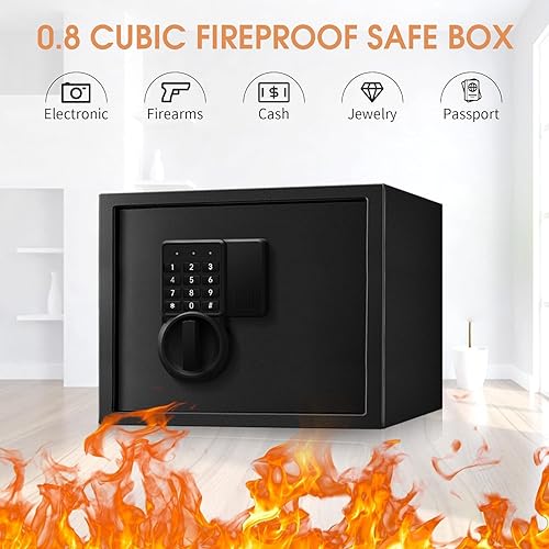 Miniatura 2 de Caja fuerte ignífuga pequeña de 1.1 pies cúbicos para uso doméstico, caja fuerte digital de seguridad para el hogar con llave y teclado numérico,