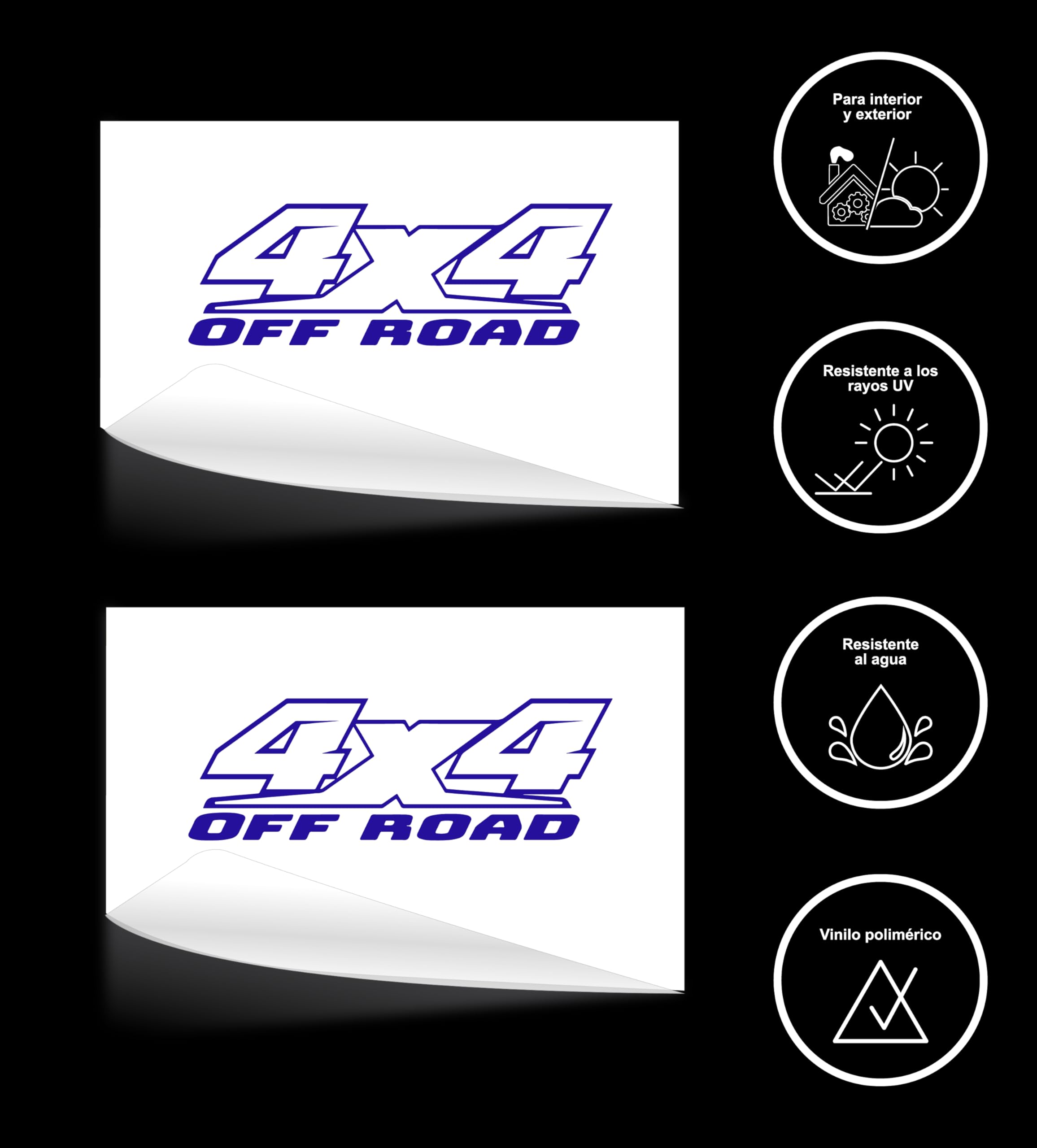 STICKERS RACING Lot de 2 autocollants 4 x 4 Off Road pour tout terrain, voitures, camions, sport tuning, fabriqués en vinyle polymère extérieur résistant à la chaleur et au froid (blanc