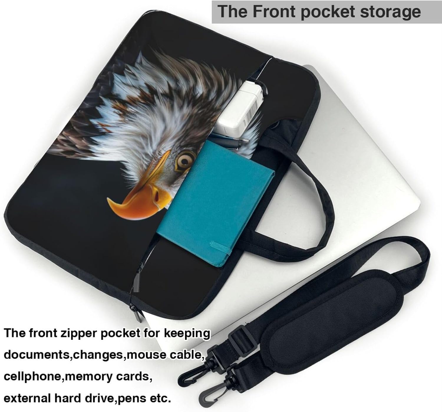 Bald eagle Print Laptop Shoulder Bag Messenger Bag Notebook with Accessories Pocket 13/14/15.6 inch