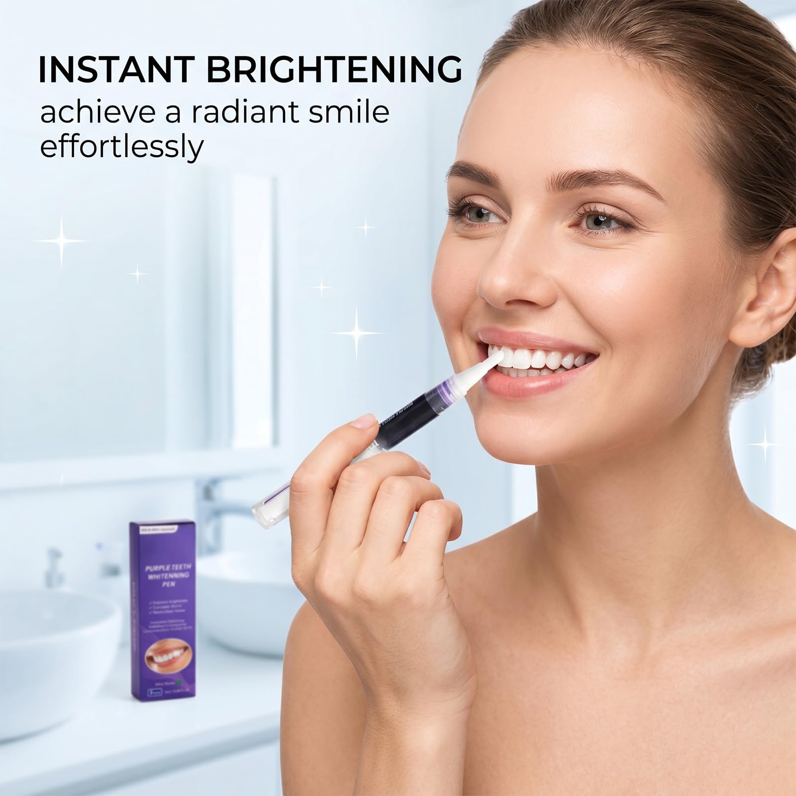 Penna Sbiancante Denti 3 Pezzi, Penna Sbiancante Viola per Denti Bianchi, Gel Sbiancante Denti contro Macchie di Caffè e Tè, Trattamento Sbiancamento Denti