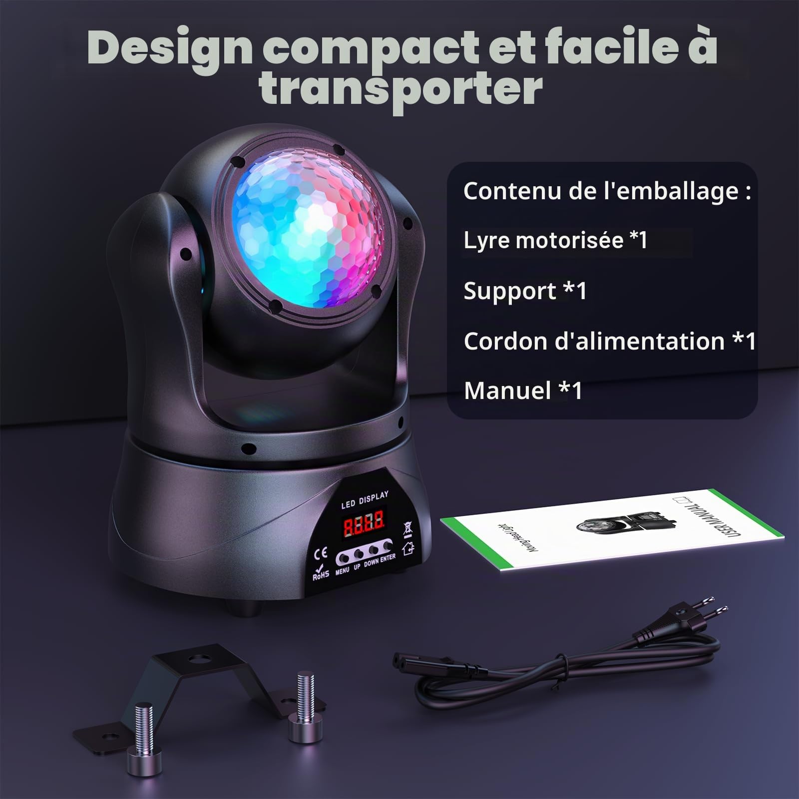 Jeux de Lumiere pour Soiree, U`King 30W Lumières disco Lyre LED Lumières principales mobiles de boule de disco à double face d-mx512 Éclairage de scène RGBW pour DJ Club Discothèque Bar Scène Soirée