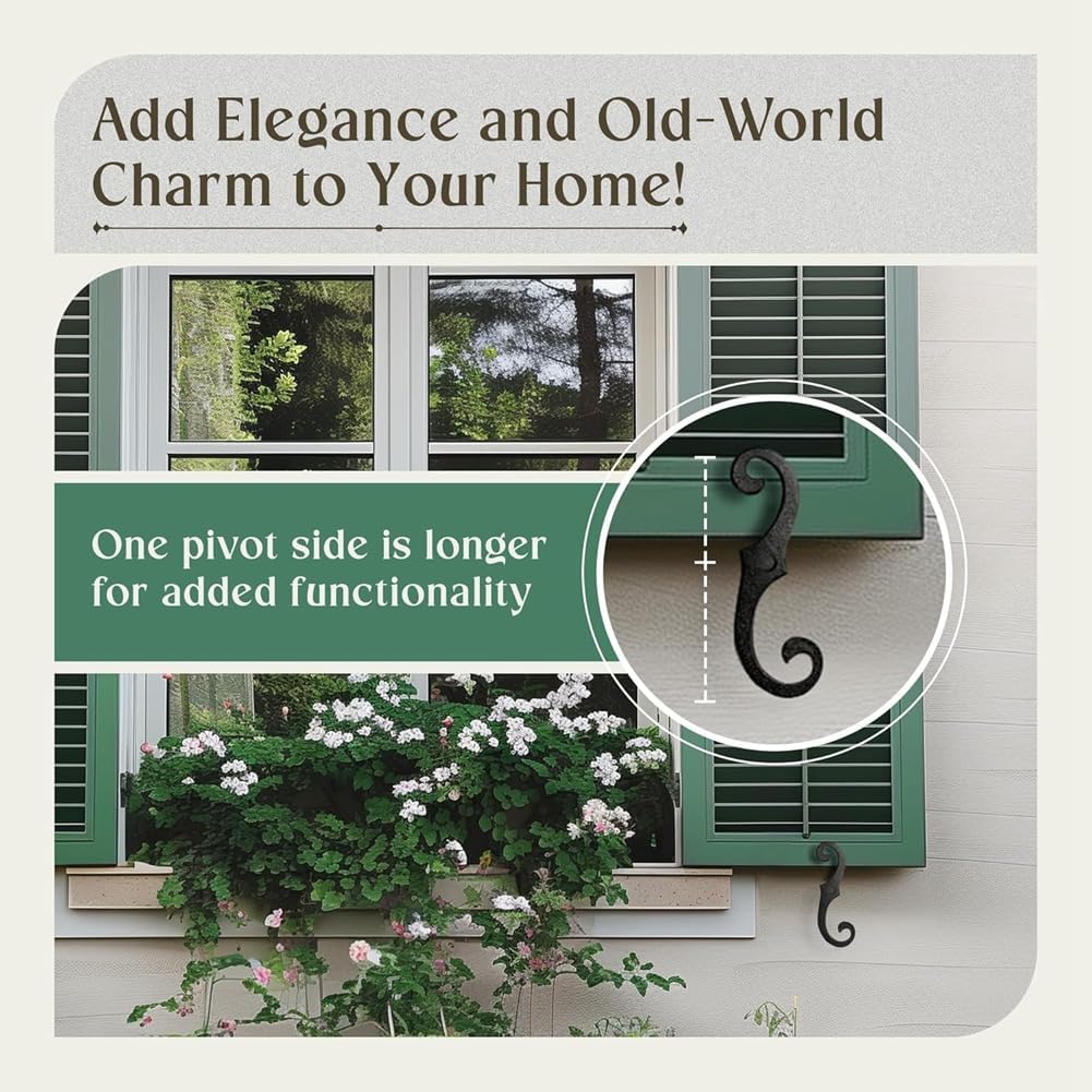 Rust- Cast Iron Shutter Fastener Set(2PCS)- S-Shape Decorative Shutter Dogs Hardware External Tieback