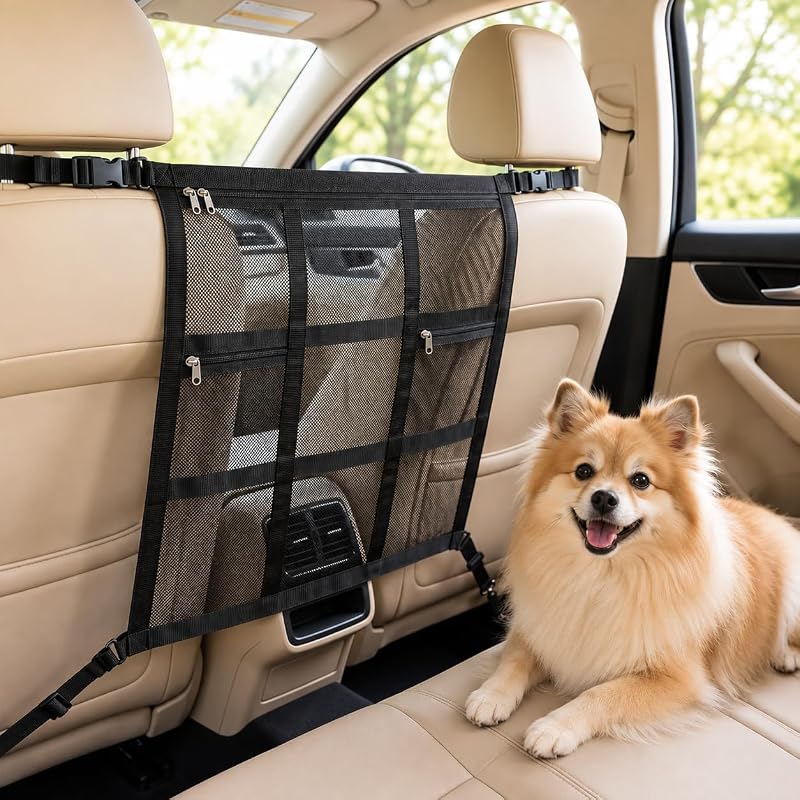 Barreira Automotiva para Cães em Tela Dupla com Bolso com Zíper WXPBKC 90 x 60 cm