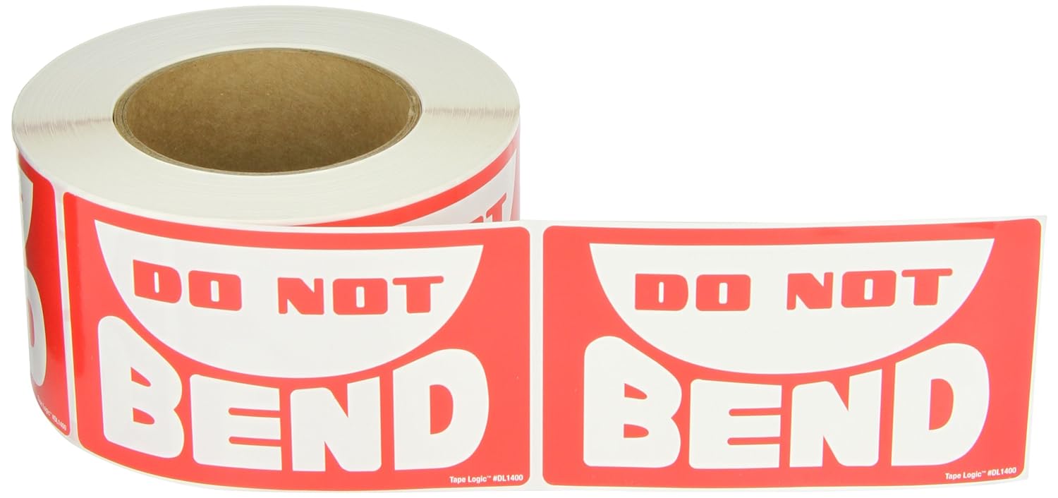 Aviditi Tape Logic 3 x 5,Do Not Bend Red/White Warning Sticker, for Shipping, Handling, Packing, and Moving (1 Roll of 500 Labels)