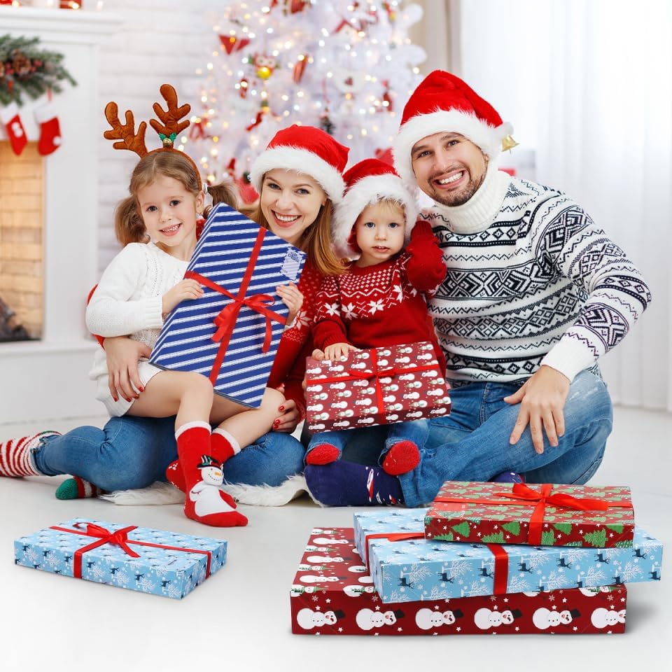 Miniatura 8 de Cabilock Paquete de 12 cajas de regalo de Navidad con tapas, cajas de papel kraft impresas para envoltura festiva de Navidad, camisas, batas,