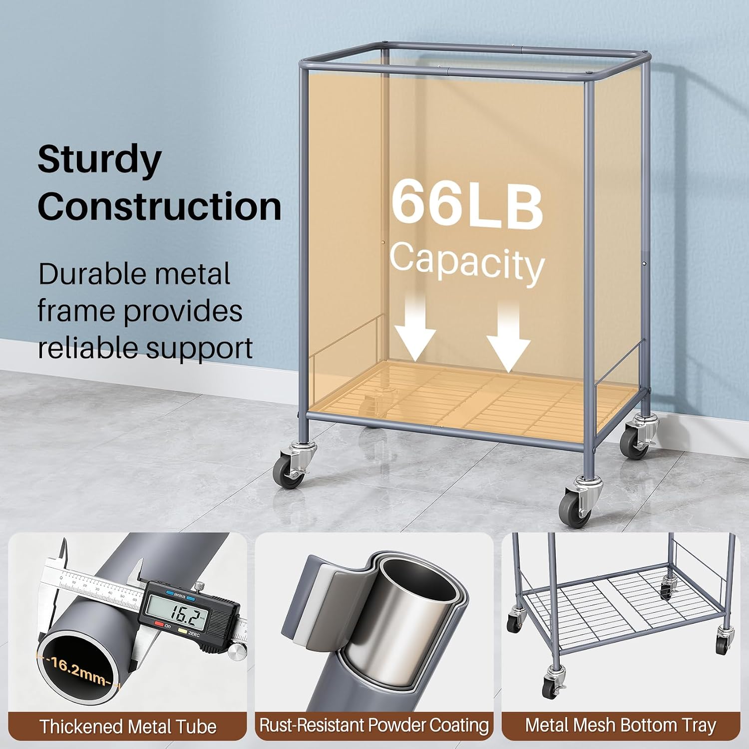 170L Large Laundry Basket with Wheels, Rolling Laundry Hamper Easy Access Clothing Minimizes Bending, Laundry Cart with 4 Silent Casters & Removable Bag for Bedroom, Bathroom, Laundry Room, Gray