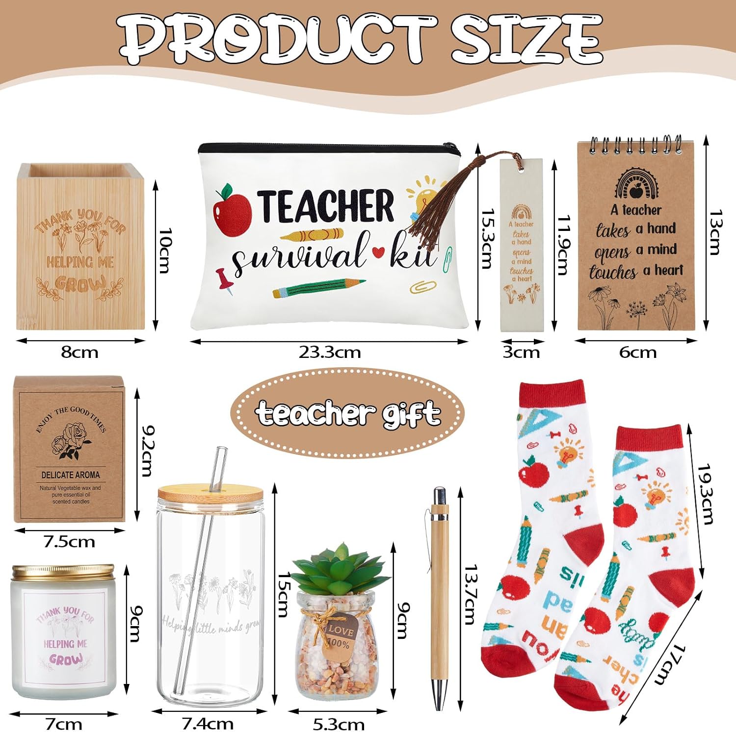Zhanmai 9 Pcs Teacher Appreciation Gifts: Pen Holder, Candle, Can Glass Cup & More