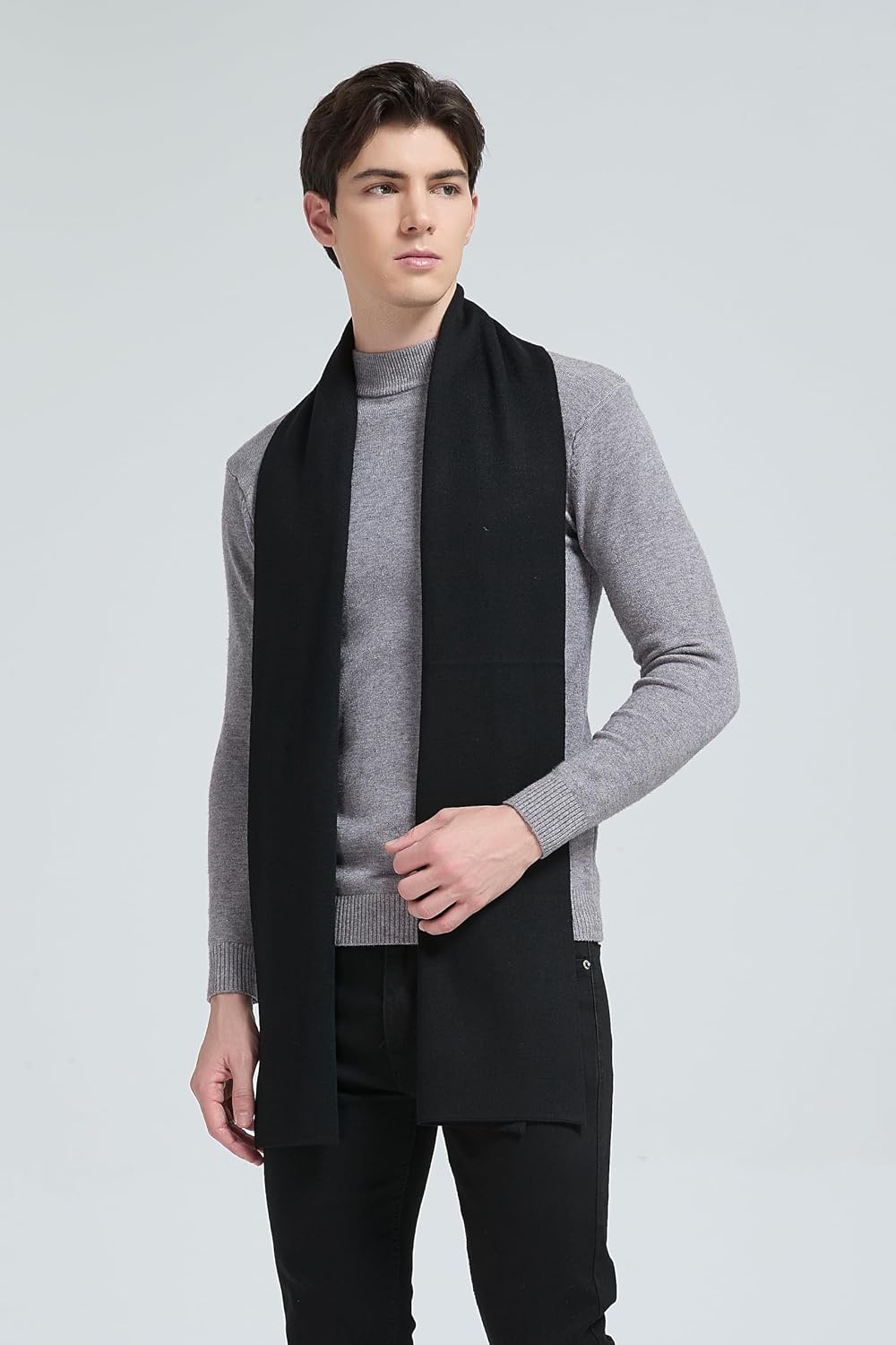 Mens Winter Scarf Fashion Formal Soft Scarves Classic Plaid Solid Wool Scarf for Men