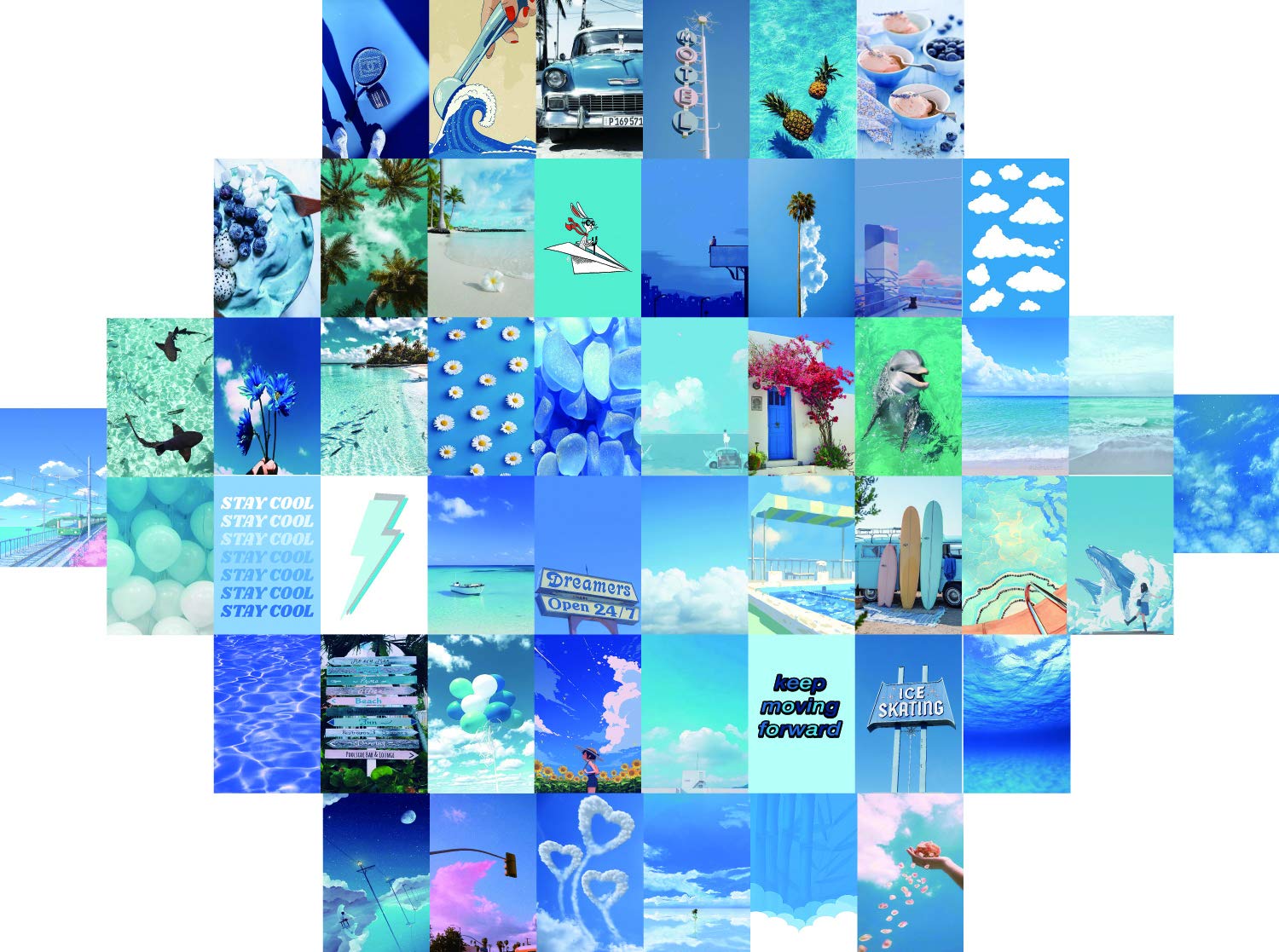 Buy Blue Wall Collage Kit Aesthetic Pictures, Bedroom Decor For Teen