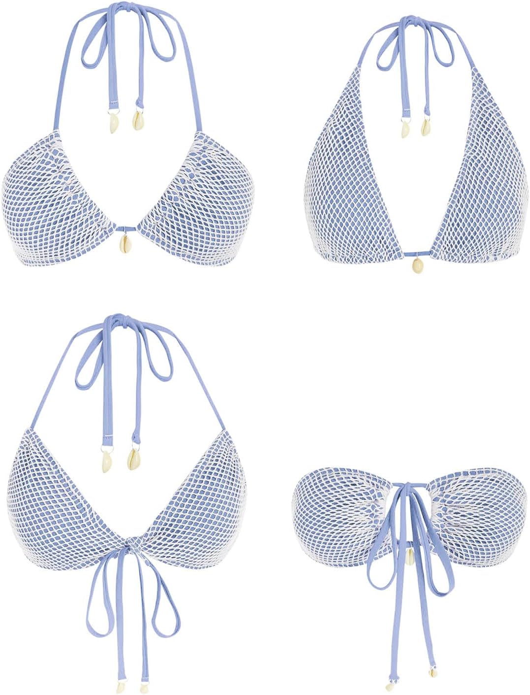 ZAFUL Women's Triangle Bikini Multiway Fishnet Tie Side Bandeau Halter String Bikini Set Two Piece Swimsuit Bathing Suits - Image 3