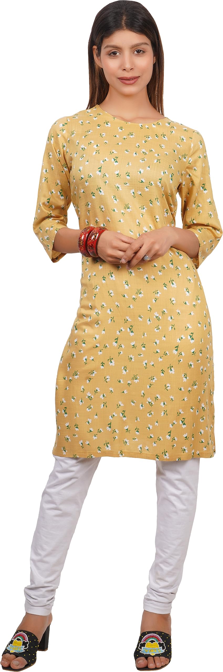 TRAZO Women's Cotton Prinnted Round Neck Casual Kurti | Kurti for Girls