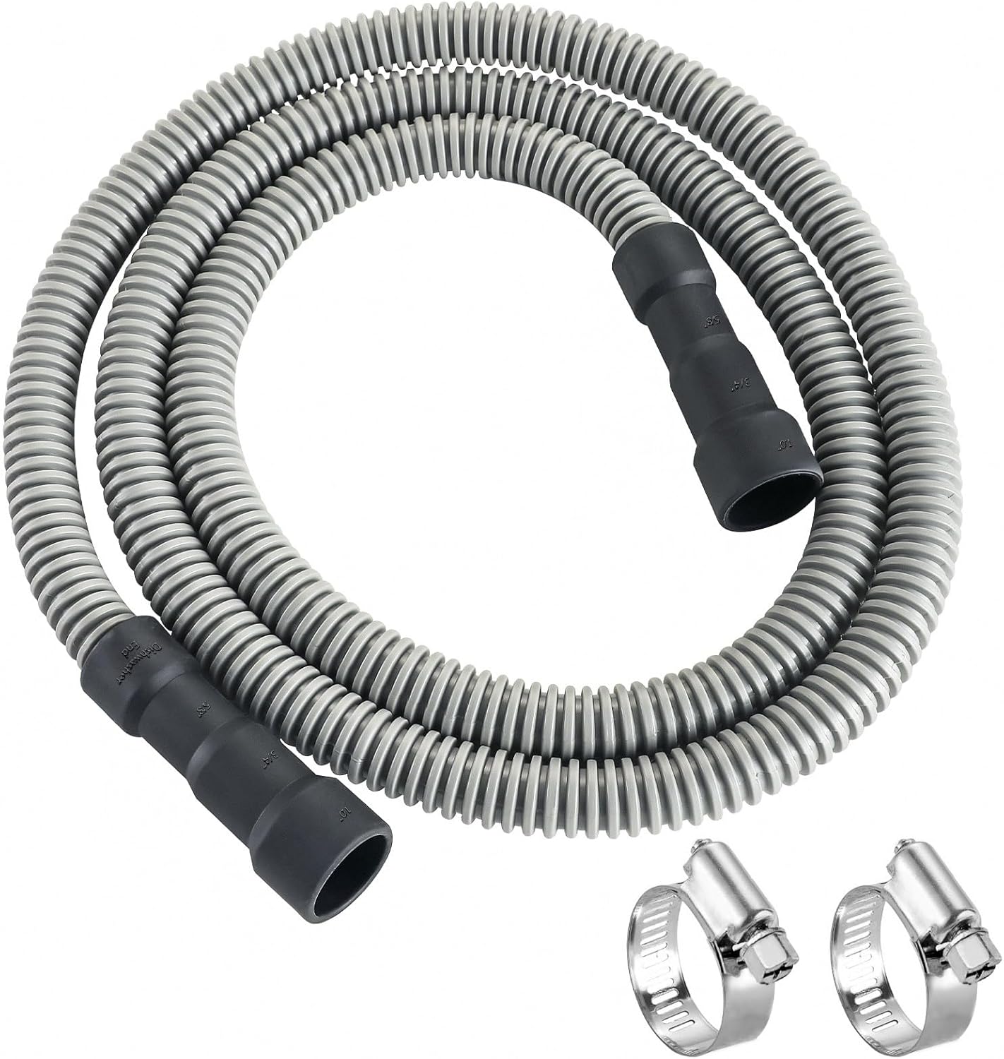 Dishwasher Drain Hose, 6 FT Corrugated & Flexible Dishwasher Hose Drain Replacement with Clamps, Discharge Hose Fits 5/8", 3/4", 1" Dishwasher End