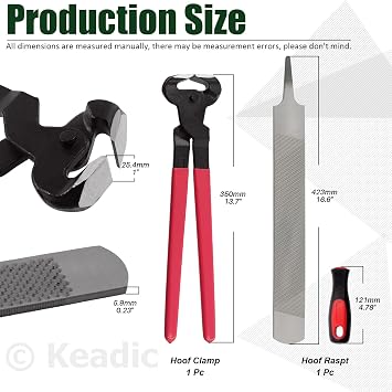 Keadic 8Pcs Professional Farrier Tools Value Kit with Roll Pack, Horses Hoof Trimmers Shears Tools, Hoof Cutter, Farrier Rasp File and Rubber Handle, Hoof Nipper, Horseshoe Brush, Hoof Knife