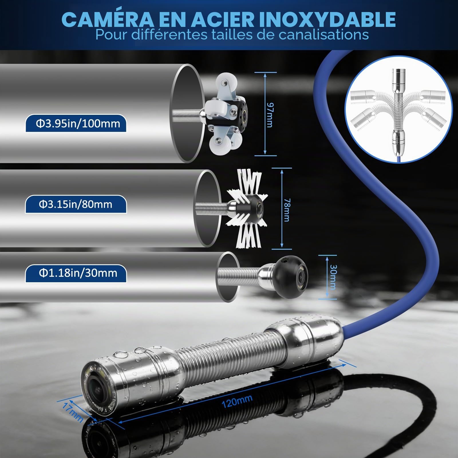 KAOLALI Caméra Inspection Canalisation, 7” Écran Caméra Endoscopique 50 m