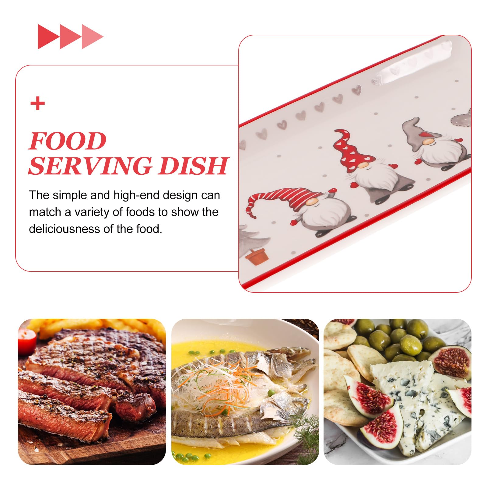 BESTonZON Plateau De Noël en Céramique Assiette De Service Rectangulaire GNOME Plateau De Dîner De Noël -Ondes Plat pour Salade Pâtes Fromage Apéritif Steak